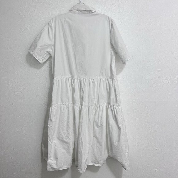 Q2 White Tiered Dress Button Front 100% Cotton Size M Short Sleeve Lightweight - Picture 5 of 9